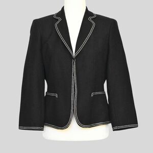 ANN TAYLOR Women's White Trim Black Blazer Size 8